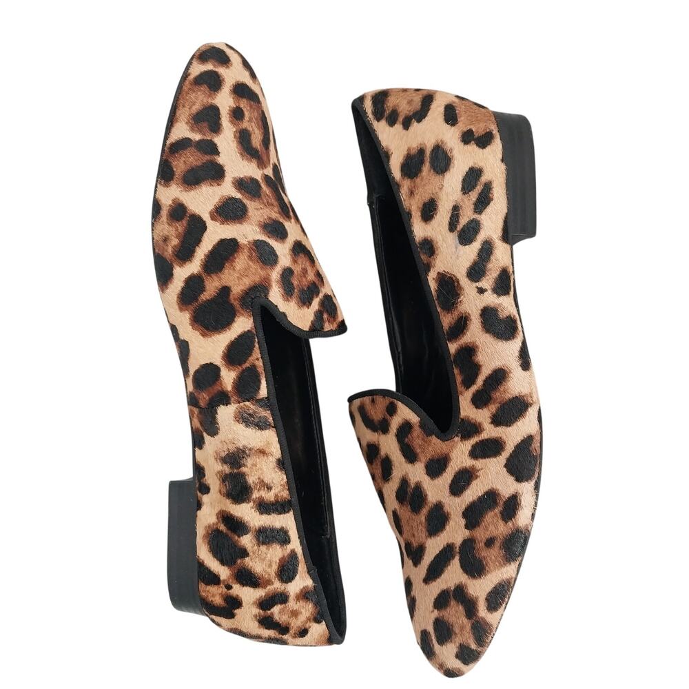 NINE WEST! BLACK, BROWN & TAN LEOPARD GENUINE LEATHER COWHIDE FLATS! SZ 9M - Picture 6 of 11